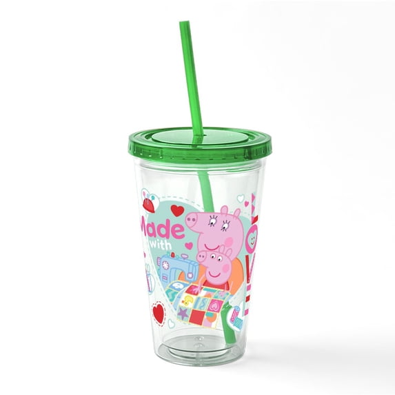 CafePress - Peppa Pig: Made With Love - 16 Ounce Classic Clear Insulated Double Wall Tumbler Cup with Lid Straw , Reusable