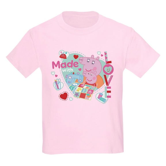 CafePress - Peppa Pig: Made With Love Kids T Shirt - Light Classic Kids Graphic, Short Sleeve T-Shirt, Sizes XS-XL