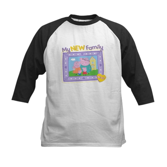 CafePress - Peppa Pig: My New Family Kids Baseball T Shirt - Kids Cotton Baseball Jersey, 3/4 Sleeve Shirt