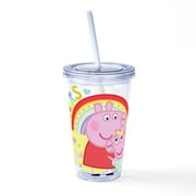 CafePress - Peppa Pig: Sisters - 16 Ounce Classic Clear Insulated Double Wall Tumbler Cup with Lid Straw , Reusable