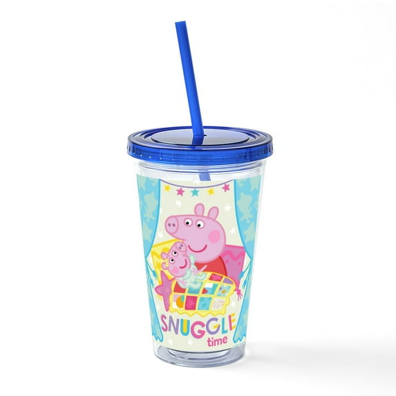 CafePress - Peppa Pig: Snuggle Time - 16 Ounce Classic Clear Insulated Double Wall Tumbler Cup with Lid Straw , Reusable