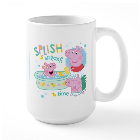 CafePress - Peppa Pig: Splish Splash - 15 oz Ceramic Large White Novelty Mug