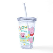 CafePress - Peppa Pig: Splish Splash - 16 Ounce Classic Clear Insulated Double Wall Tumbler Cup with Lid Straw , Reusable