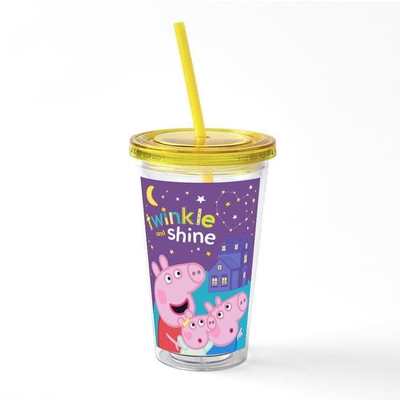 CafePress - Peppa Pig: Twinkle And Shine - 16 Ounce Classic Clear Insulated Double Wall Tumbler Cup with Lid Straw , Reusable