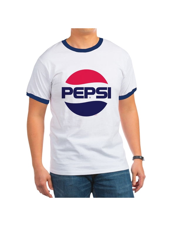 - Pepsi 90S Logo Ringer T - 100% Cotton Ringed T-Shirt
