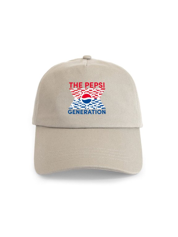 - Pepsi Generation Checkered Cap - Adjustable 100% Brushed Unisex Casual Cotton Baseball Cap, Beige, 1