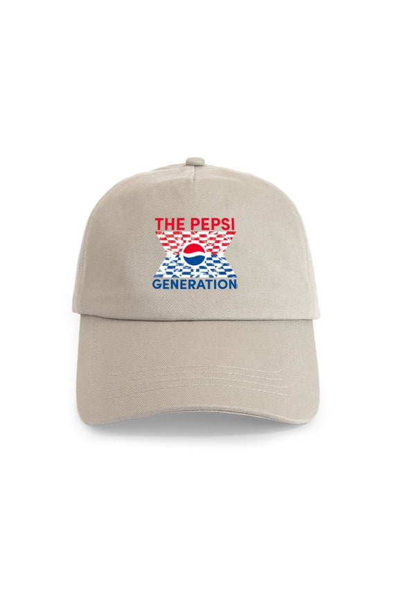 - Pepsi Generation Checkered Cap - Adjustable 100% Brushed Unisex Casual Cotton Baseball Cap, Beige, 1
