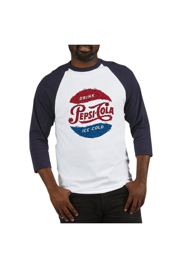 - Pepsi Logo Doodle Baseball Tee - Cotton Baseball Jersey, 3/4 Raglan Sleeve Shirt