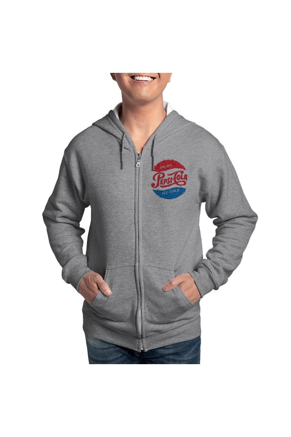 - Pepsi Logo Doodle Zip Hoodie - Zip Hoodie, Classic Hooded Sweatshirt with Metal Zipper