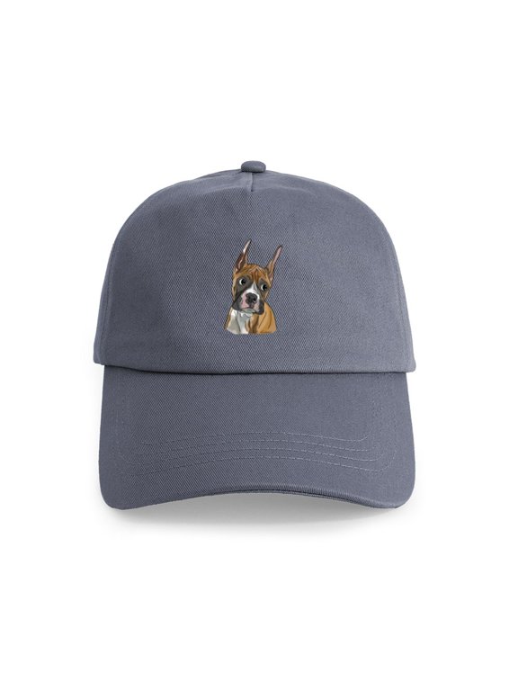 - Perky Boxer Dog Portrait - Adjustable 100% Brushed Unisex Casual Cotton Baseball Cap, Beige, 1