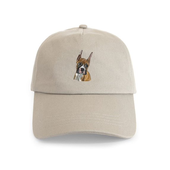 CafePress - Perky Boxer Dog Portrait - Adjustable 100% Brushed Unisex Casual Cotton Baseball Cap, Beige, 1