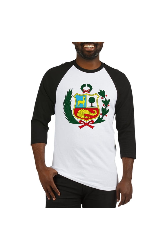 - Peru Coat Of Arms Baseball Jersey - Cotton Baseball Jersey, 3/4 Raglan Sleeve Shirt