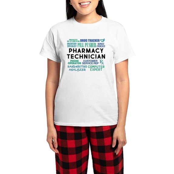 CafePress - Pharmacy Technician Word Cl Women's Light Pajamas - Women's Short Sleeve Print T-Shirt and Pants Light Cotton Pajama Set