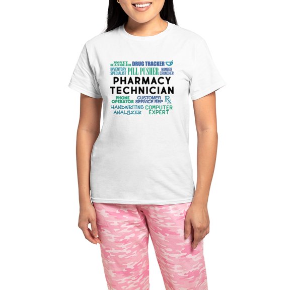 CafePress - Pharmacy Technician Word Cl Women's Light Pajamas - Women's Short Sleeve Print T-Shirt and Pants Light Cotton Pajama Set