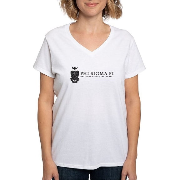 CafePress - Phi Sigma Pi Black Shield With Wordmark T Shirt - Womens Cotton V-Neck T-shirt