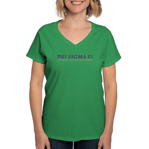 CafePress - Phi Sigma Pi Colored Wordmark T Shirt - Women's V-Neck Dark T-Shirt