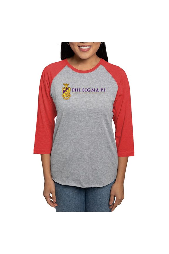 - Phi Sigma Pi Full Color Wordmark Long Sleeve T Shirt - Womens Baseball Tee