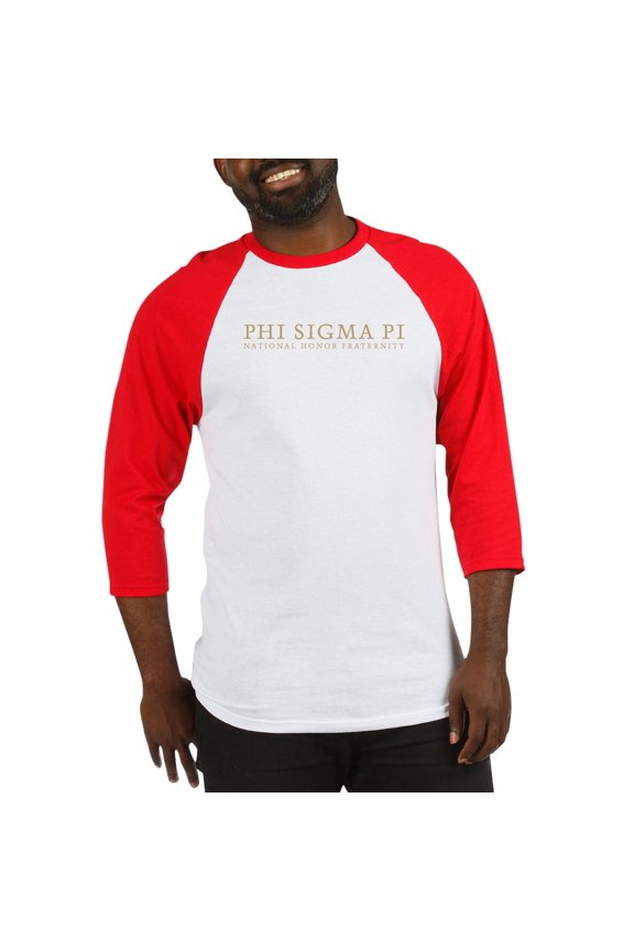 - Phi Sigma Pi Gold Wordmark Baseball Jersey - Cotton Baseball Jersey, 3/4 Raglan Sleeve Shirt