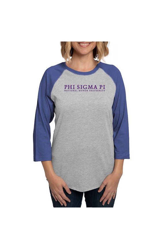- Phi Sigma Pi Purple Wordmark Long Sleeve T Shirt - Womens Baseball Tee