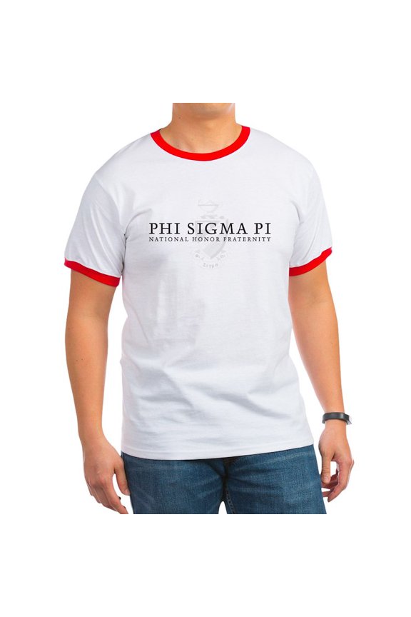 - Phi Sigma Pi Shield Black Wordmark T Shirt - 100% Cotton Ringed T-Shirt