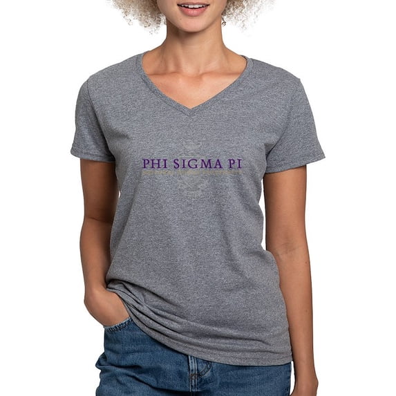 CafePress - Phi Sigma Pi Shield Color Wordmark T Shirt - Women's V-Neck Dark T-Shirt