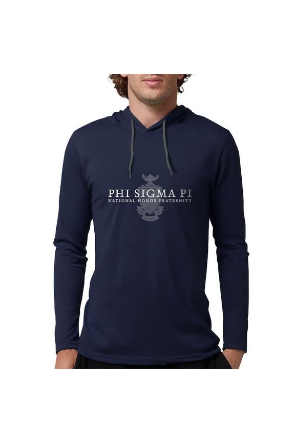 - Phi Sigma Pi White Wordmark And Shield Long Sleeve T Shirt - Mens Hooded Shirt