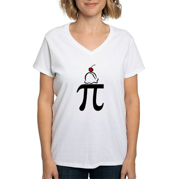 CafePress - Pi A La Mode Women's V Neck T Shirt - Womens Cotton V-Neck T-shirt