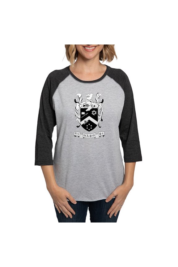 - Pi Alpha Phi Black And White Crest Long Sleeve T Shirt - Womens Baseball Tee