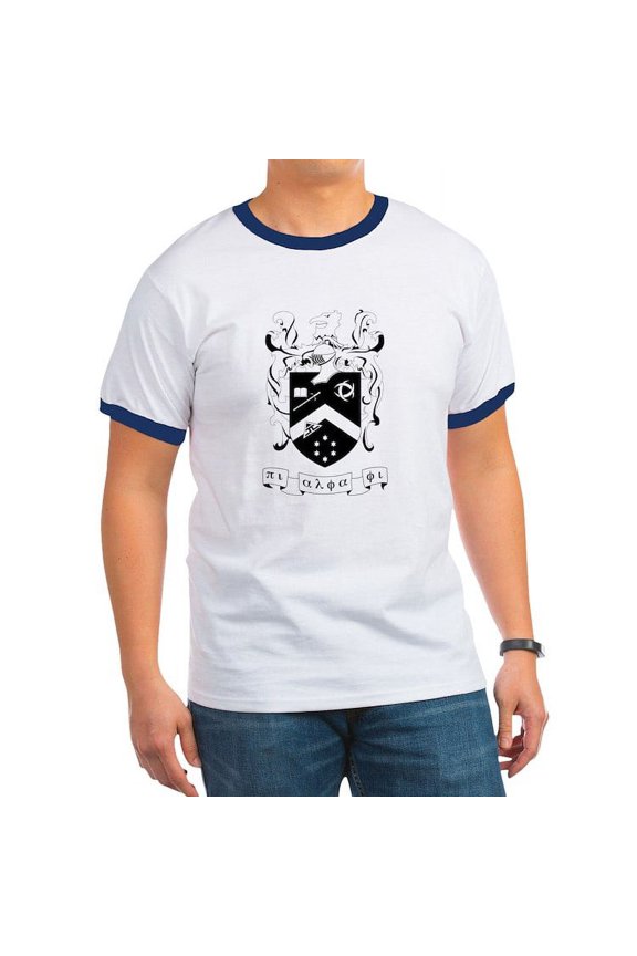 - Pi Alpha Phi Black And White Crest T Shirt - 100% Cotton Ringed T-Shirt