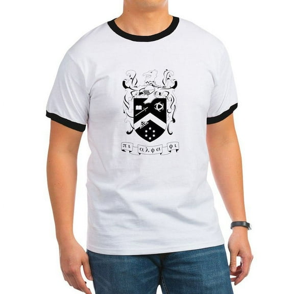 CafePress - Pi Alpha Phi Black And White Crest T Shirt - 100% Cotton Ringed T-Shirt