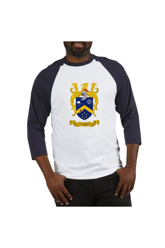 - Pi Alpha Phi Colored Crest Baseball Jersey - Cotton Baseball Jersey, 3/4 Raglan Sleeve Shirt