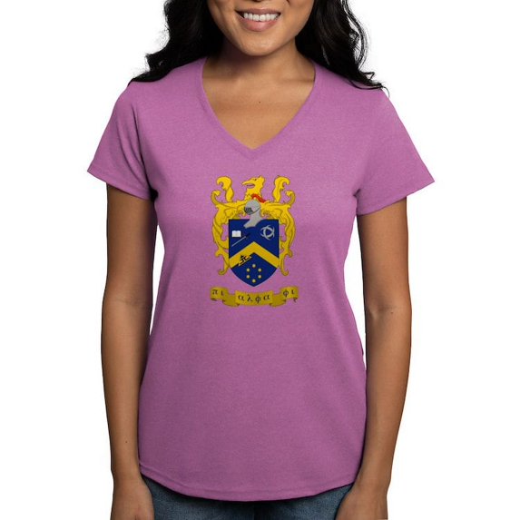 CafePress - Pi Alpha Phi Colored Crest T Shirt - Women's V-Neck Dark T-Shirt