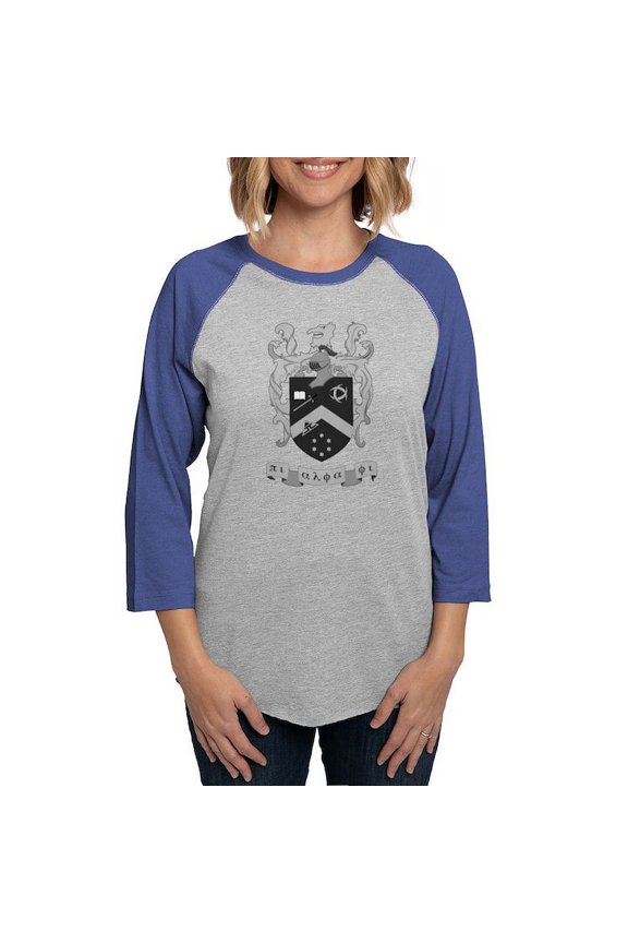- Pi Alpha Phi Crest Greyscale Long Sleeve T Shirt - Womens Baseball Tee