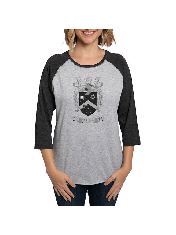 - Pi Alpha Phi Crest Greyscale Long Sleeve T Shirt - Womens Baseball Tee