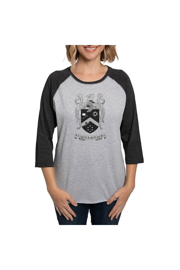- Pi Alpha Phi Crest Greyscale Long Sleeve T Shirt - Womens Baseball Tee