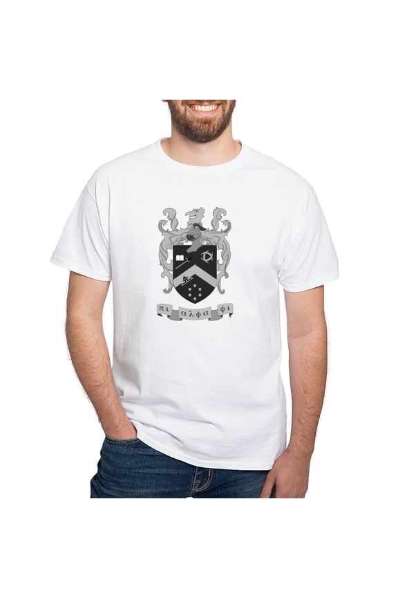 - Pi Alpha Phi Crest Greyscale T Shirt - Men's White Classic Cotton T-Shirts
