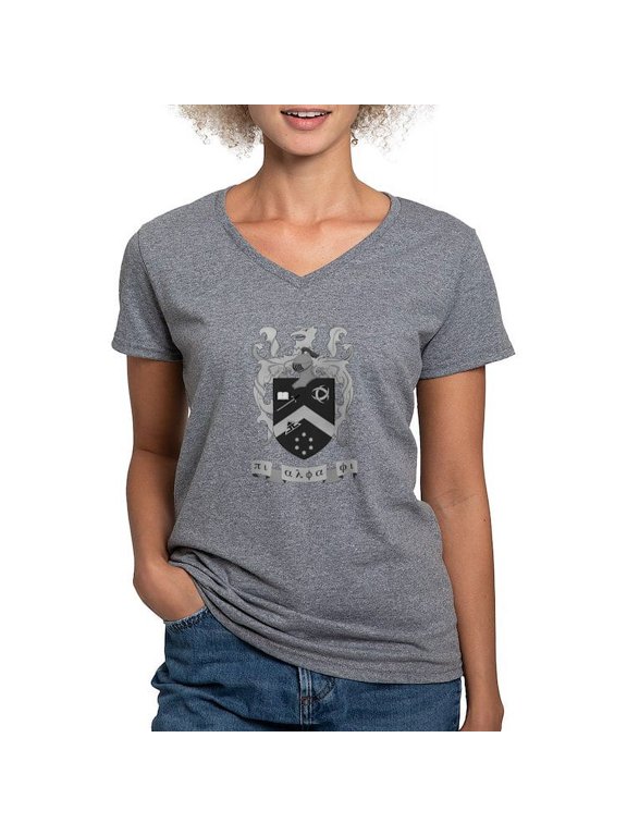 - Pi Alpha Phi Crest Greyscale T Shirt - Women's V-Neck Dark T-Shirt