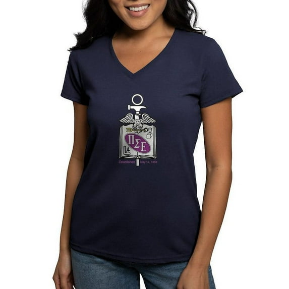 CafePress - Pi Sigma Epsilon Colored Crest T Shirt - Women's V-Neck Dark T-Shirt