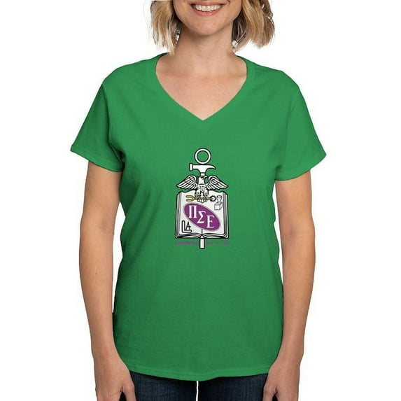 CafePress - Pi Sigma Epsilon Colored Crest T Shirt - Women's V-Neck Dark T-Shirt