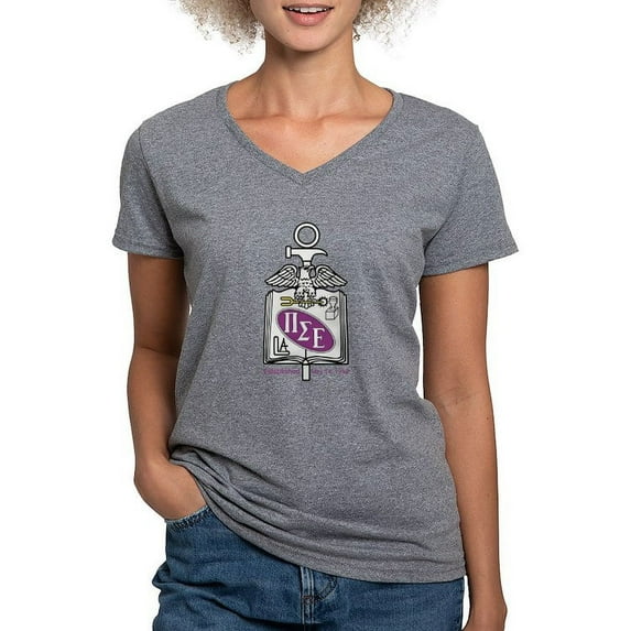 CafePress - Pi Sigma Epsilon Colored Crest T Shirt - Women's V-Neck Dark T-Shirt