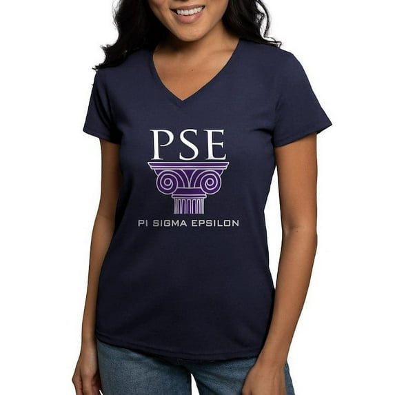 CafePress - Pi Sigma Epsilon Pillar Logo T Shirt - Women's V-Neck Dark T-Shirt
