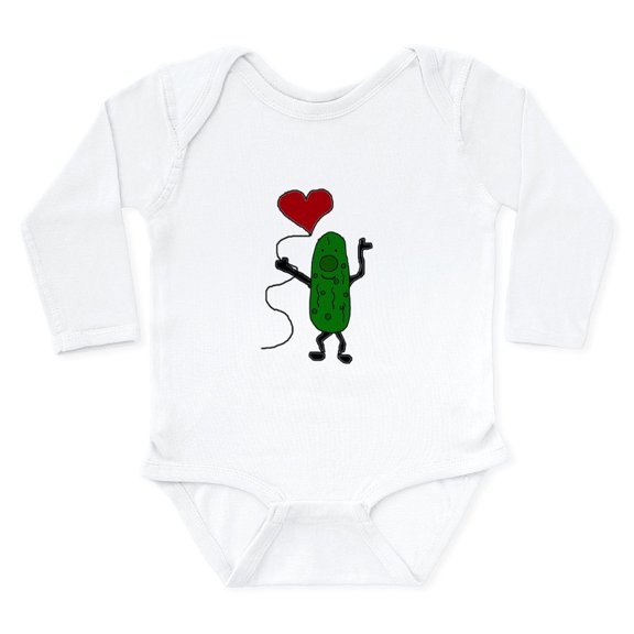 CafePress - Pickle Holding Heart Balloon Body Suit - Long Sleeve Cotton Baby Bodysuit