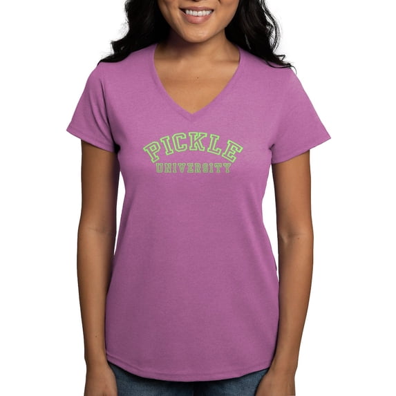 CafePress - Pickle University Women's V Neck Dark T Shirt - Women's V-Neck Dark T-Shirt
