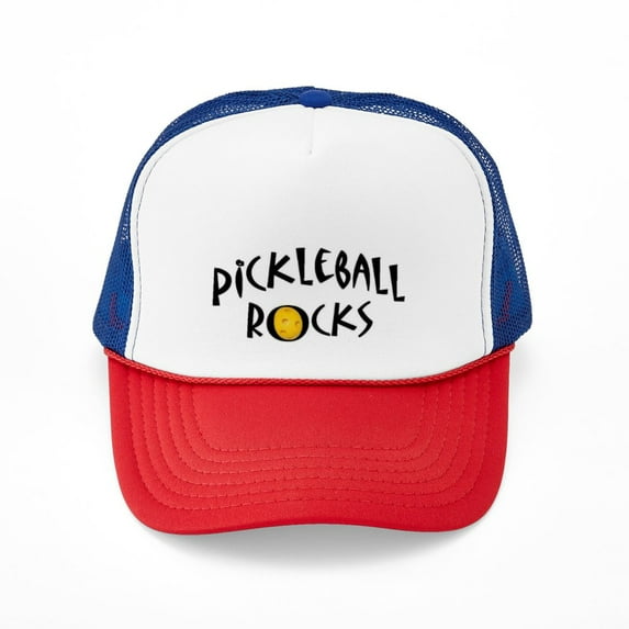 CafePress - Pickleball Rocks With Yellow Ball B - Adjustable Unisex Printed Trucker Hat with Mesh Back