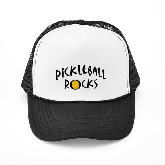 CafePress - Pickleball Rocks With Yellow Ball B - Trucker Hat - Polyester Foam Front and Nylon Mesh Weave Back