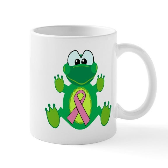 CafePress - Pink Awareness Ribbon Frog Mug - 11 oz Ceramic Mug - Novelty Coffee Tea Cup