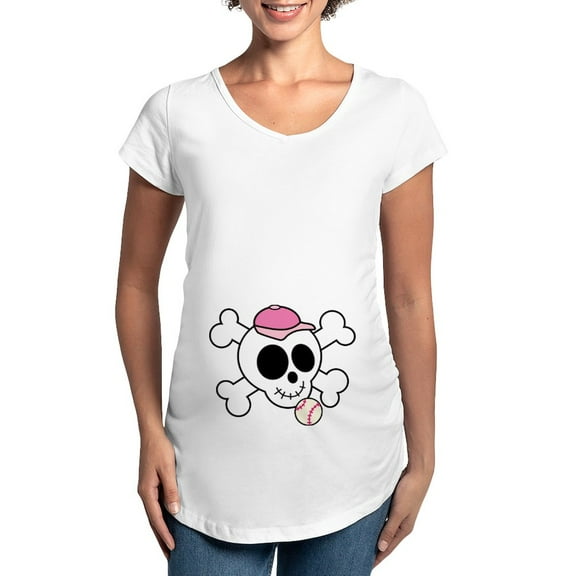 CafePress - Pink Baseball Halloween Skull Maternity T Shirt - Cotton Maternity T-shirt, Cute & Funny Pregnancy Tee