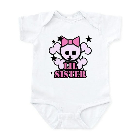 CafePress - Pink Bow Skull Little Sister Infant Bodysuit - Baby Light Bodysuit, Size Newborn - 24 Months