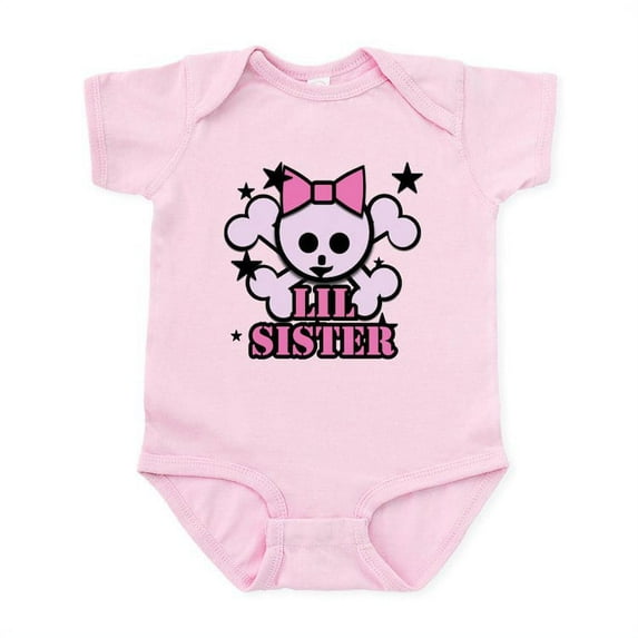 CafePress - Pink Bow Skull Little Sister Infant Bodysuit - Baby Light Bodysuit, Size Newborn - 24 Months