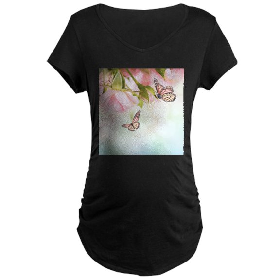 CafePress - Pink Butterflies Maternity Dark T Shirt - Maternity Dark T-Shirt